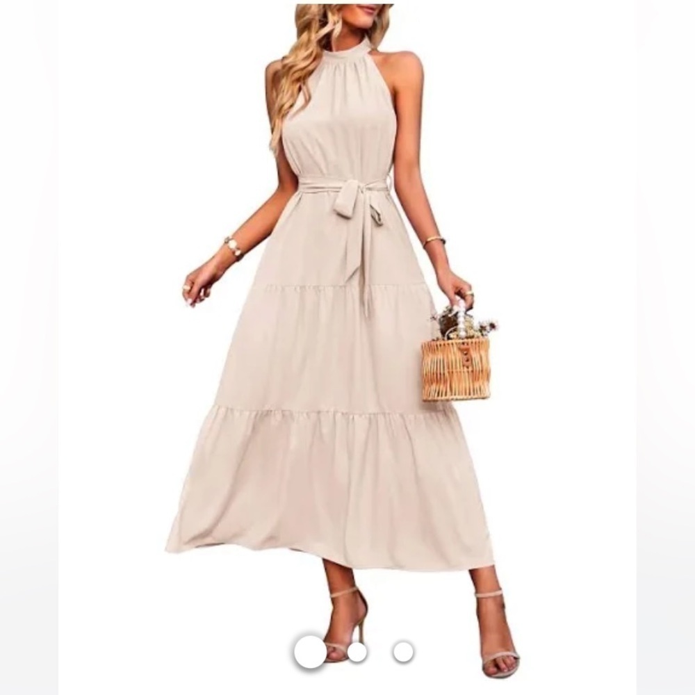 PRETTYGARDEN Summer Maxi Sun Sleeveless Halter Neck Flowy Ruffle Long 50 inch - Picture 2 of 6